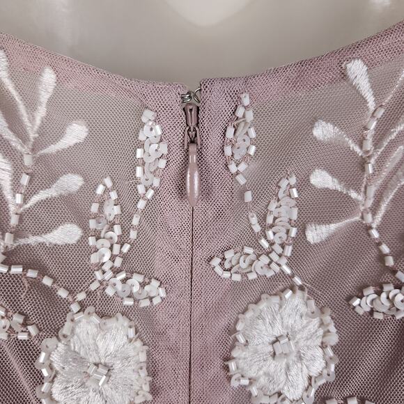 Adrianna Papell Embellished Dress Flutter Sleeve Cocktail Party Beaded Pink Sz 6 - Picture 12 of 16